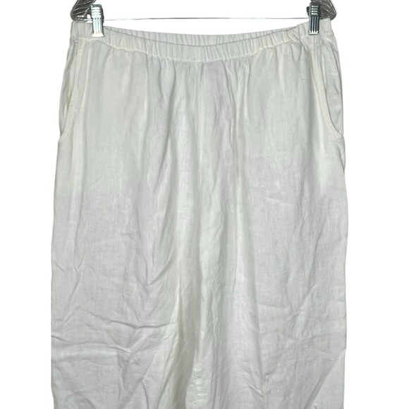FLAX 100% Linen Wide Leg Elastic Waist High Waist Pull On White Pants Size Large - Picture 2 of 10